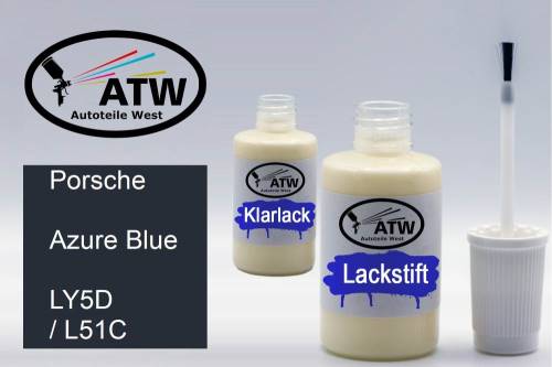 Porsche, Azure Blue, LY5D / L51C: 20ml Lackstift + 20ml Klarlack - Set, von ATW Autoteile West.